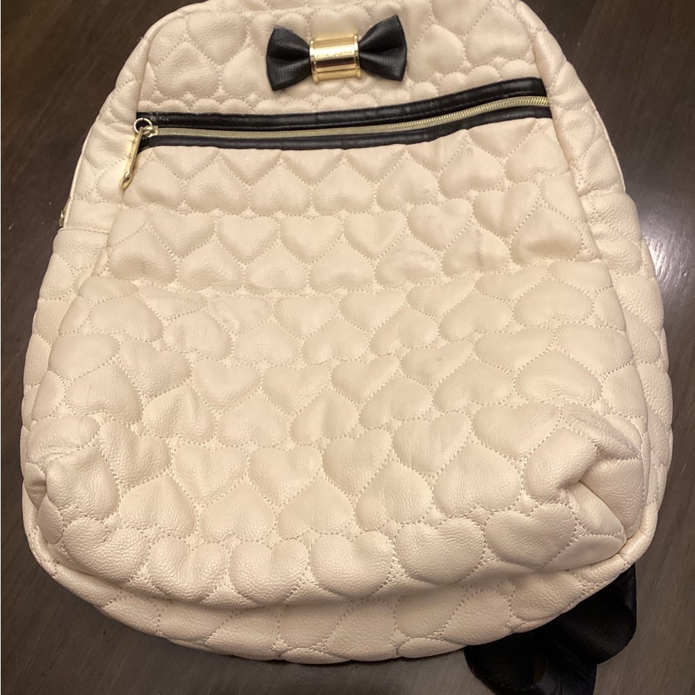 Betsey Johnson Cream and Black Quilted Heart Backpack